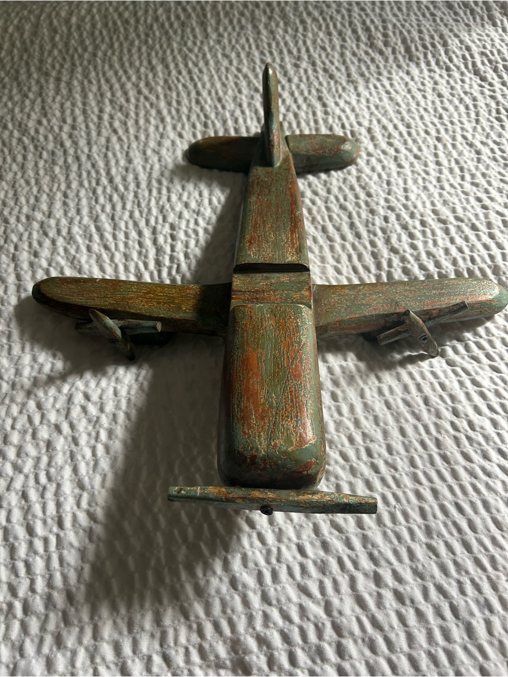 Vintage Hand Carved Wooden Airplane 18”x17”